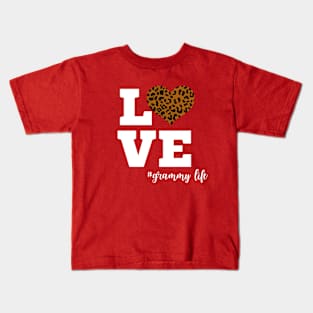 Love Grammy Life Leopard Print Heart Kids T-Shirt